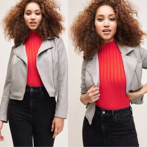 Dynamite Women's Faux Leather Moto Suede Biker Jacket Grey Dove size M